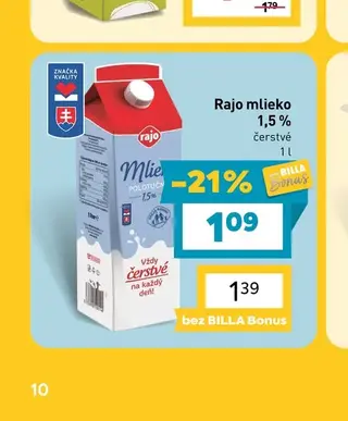 Rajo mlieko 1,5 % čerstvé 1 l