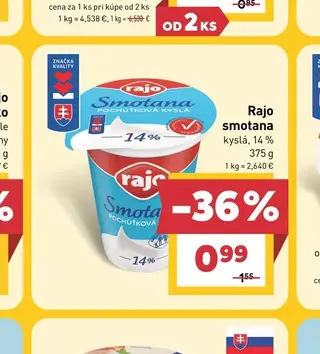 Rajo smotana kyslá 14 % 375 g