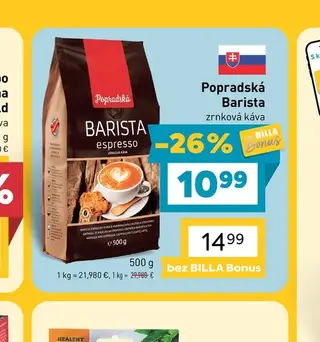 Popradská Barista zrnková káva 500 g