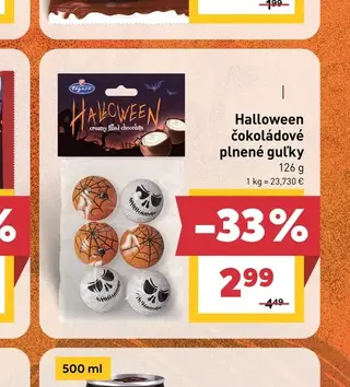 Halloween čokoládové plnené guľky 126 g
