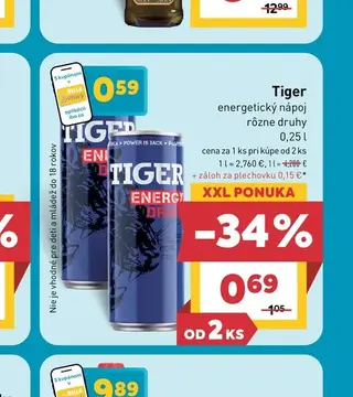 Tiger energetický nápoj rôzne druhy 0,25 l