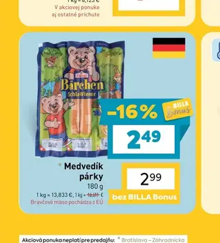 Medvedík párky 180 g
