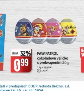 PAW PATROL čokoládové vajíčko s prekvapením 20 g