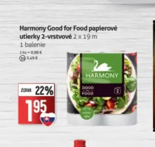 Harmony Good for Food papierové utierky 2-vrstvové 2 x 19 m