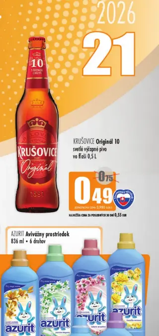 Krušovice Originál 10 svetlé výčapné pivo vo fľaši 0,5 l