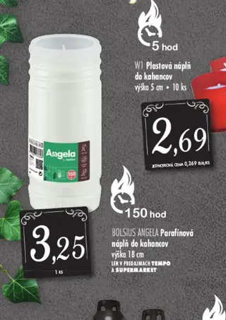 BOLSIUS ANGELA Parafínová náplň do kahancov výška 18 cm