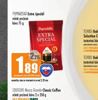 POPRADSKÁ Extra špeciál mletá pražená káva 75 g