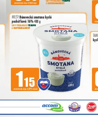Milsy Bánovecká smotana kyslá pochúťková 16% 400 g