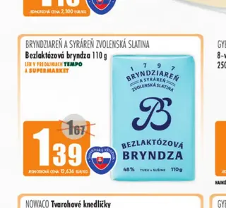 Bryndziareň a Syráreň Zvolenská Slatina Bezlaktózová bryndza 110 g