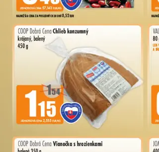 Coop Dobrá Cena Chlieb konzumný krájaný, balený 450 g