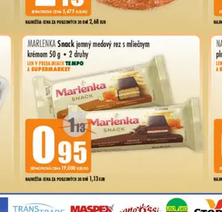 Marlenka Snack jemný medový rez s mliečnym krémom 50 g