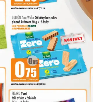 GULLÓN Zero Wafer Oblátky bez cukru plnené krémom 60 g
