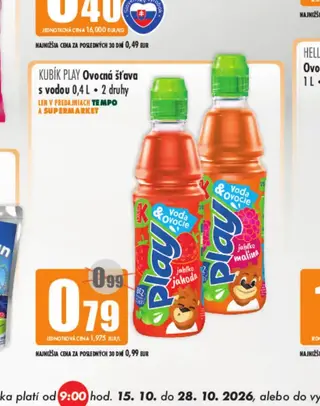 KUBÍK PLAY Ovocná šťava s vodou 0,4 L