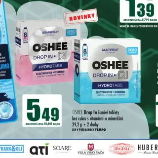 Oshee Drop In šumivé tablety bez cukru s vitamínmi a minerálmi 29,2 g