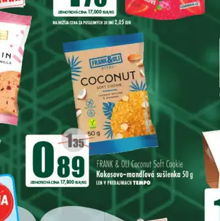Frank & Oli Coconut Soft Cookie Kokosovo-mandľová sušienka 50 g