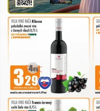Villa Vino Rača Ribessa polosladké ovocné víno z čiernych ribezlí 0,75 l