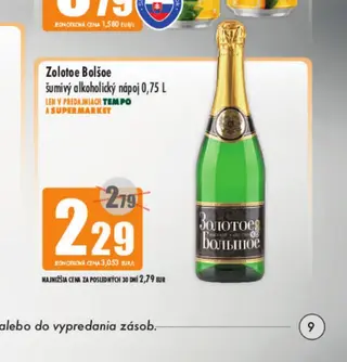 Zolotoe Bolšoe šumivý alkoholický nápoj 0,75 l