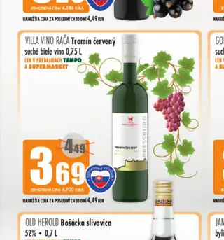 Villa Vino Rača Tramín červený suché biele víno 0,75 l