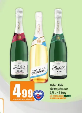 Hubert Club akostné perlivé víno 0,75 l
