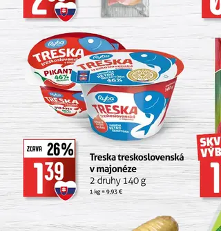 Treska treskoslovenská v majonéze 2 druhy 140 g