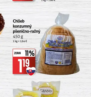 Chlieb konzumný pšenično-ražný 450 g
