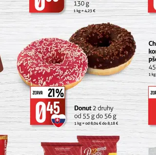 Donut 2 druhy od 55 g do 56 g
