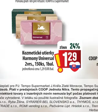 Kozmetické utierky Harmony Universal 2vrs., 150ks, 1bal.