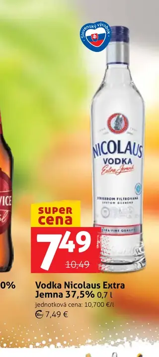 Vodka Nicolaus Extra Jemna 37,5% 0,7 l