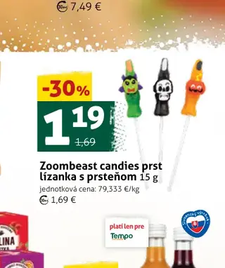 Zoombeast candies prst lízanka s prsteňom 15 g
