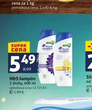 H&S šampón 2 druhy, 400 ml