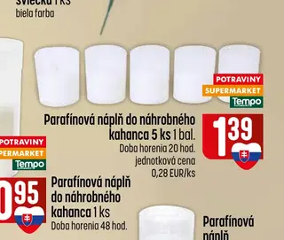 Parafínová náplň do náhrobného kahanca 5 ks 1 bal.