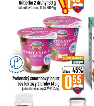 Zvolenský smotanový jogurt bez laktózy 2 druhy 145 g