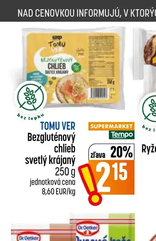 TOMU VER Bezgluténový chlieb svetlý krájaný 250 g