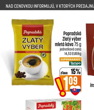 Popradská Zlatý výber mletá káva 75 g