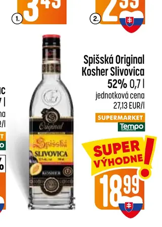 Spišská Original Kosher Slivovica 52% 0,7 l