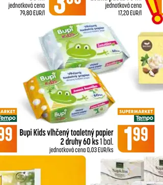 Bupi Kids vlhčený toaletný papier 2 druhy 60 ks 1 bal.