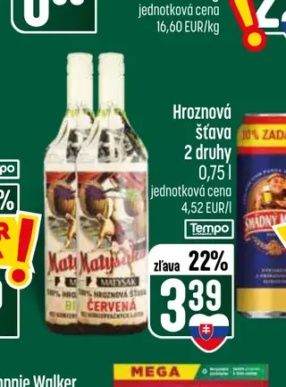 Hroznová šťava 2 druhy 0,75 l