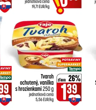 Tvaroh ochutený, vanilka s hrozienkami 250 g