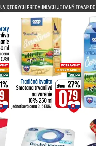 Tradičná kvalita Smotana trvanlivá na varenie 10% 250 ml