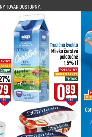 Tradičná kvalita Mlieko čerstvé polotučné 1,5% 1 l