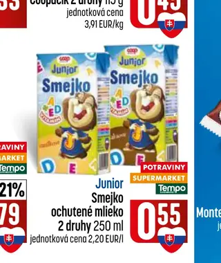 Junior Smejko ochutené mlieko 2 druhy 250 ml