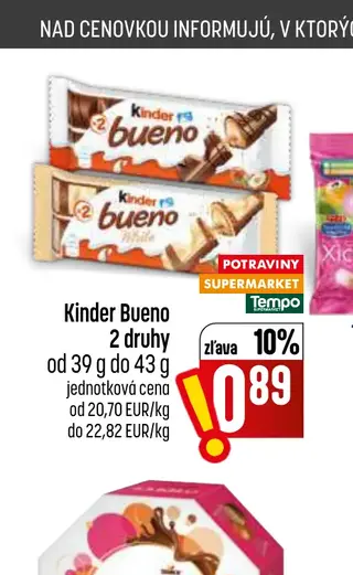 Kinder Bueno 2 druhy od 39 g do 43 g
