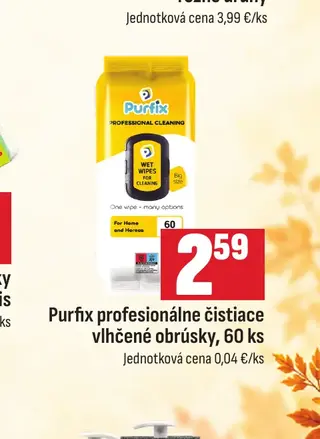 Purfix profesionálne čistiace vlhčené obrúsky, 60 ks