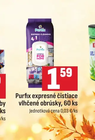 Purfix expresné čistiace vlhčené obrúsky, 60 ks