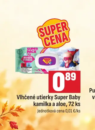 Vlhčené utierky Super Baby kamilka a aloe, 72 ks