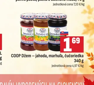 COOP Džem – jahoda, marhuľa, čučoriedka 340 g