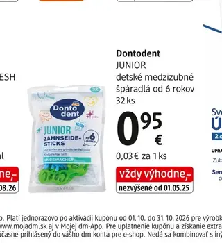 Dontodent JUNIOR detské medzizubné špáradlá od 6 rokov 32 ks