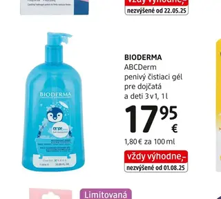 BIODERMA ABCDerm penivý čistiaci gél pre dojčatá a deti 3 v 1, 1 l