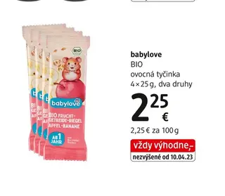 babylove BIO ovocná tyčinka 4 × 25 g