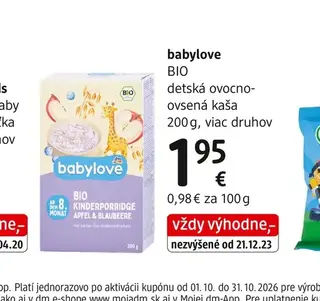 babylove BIO detská ovocno-ovsená kaša 200 g